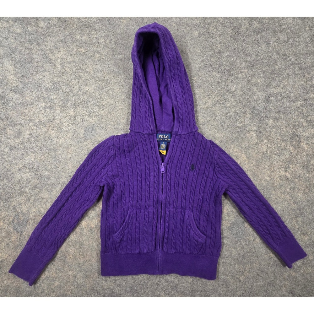 Polo Ralph Lauren Kids Purple Cable Knit Full Zip Hoodie Sweater Size 4